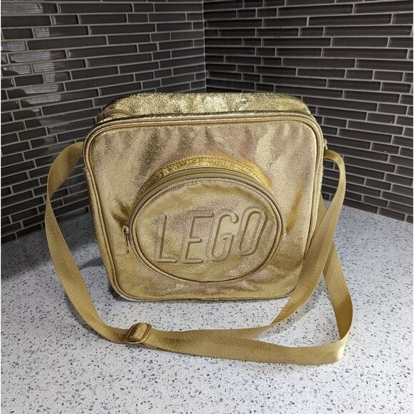 LEGO Gold Shiny Metallic Crossbody Bag Purse Tote 10 X 10 X 4 - Picture 2 of 16